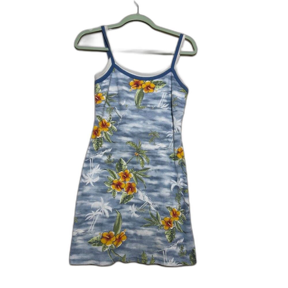Aqua Blues y2k VTG Tank dress layered tank floral hawaiian beachy vacation sz S